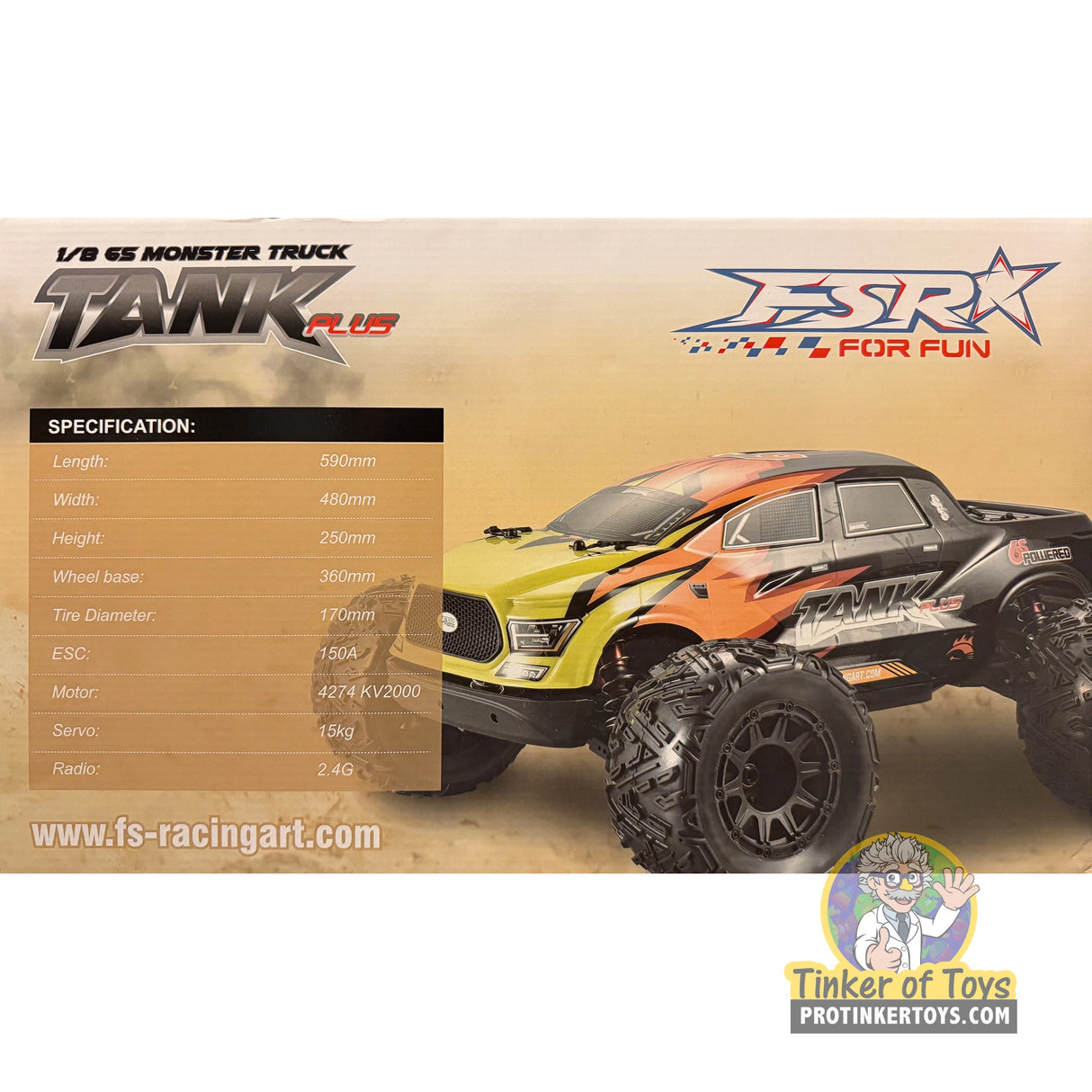 Tank 6S 1/8 Brushless 4WD Monster Truck (Black) | FSR25125 | FS Racing