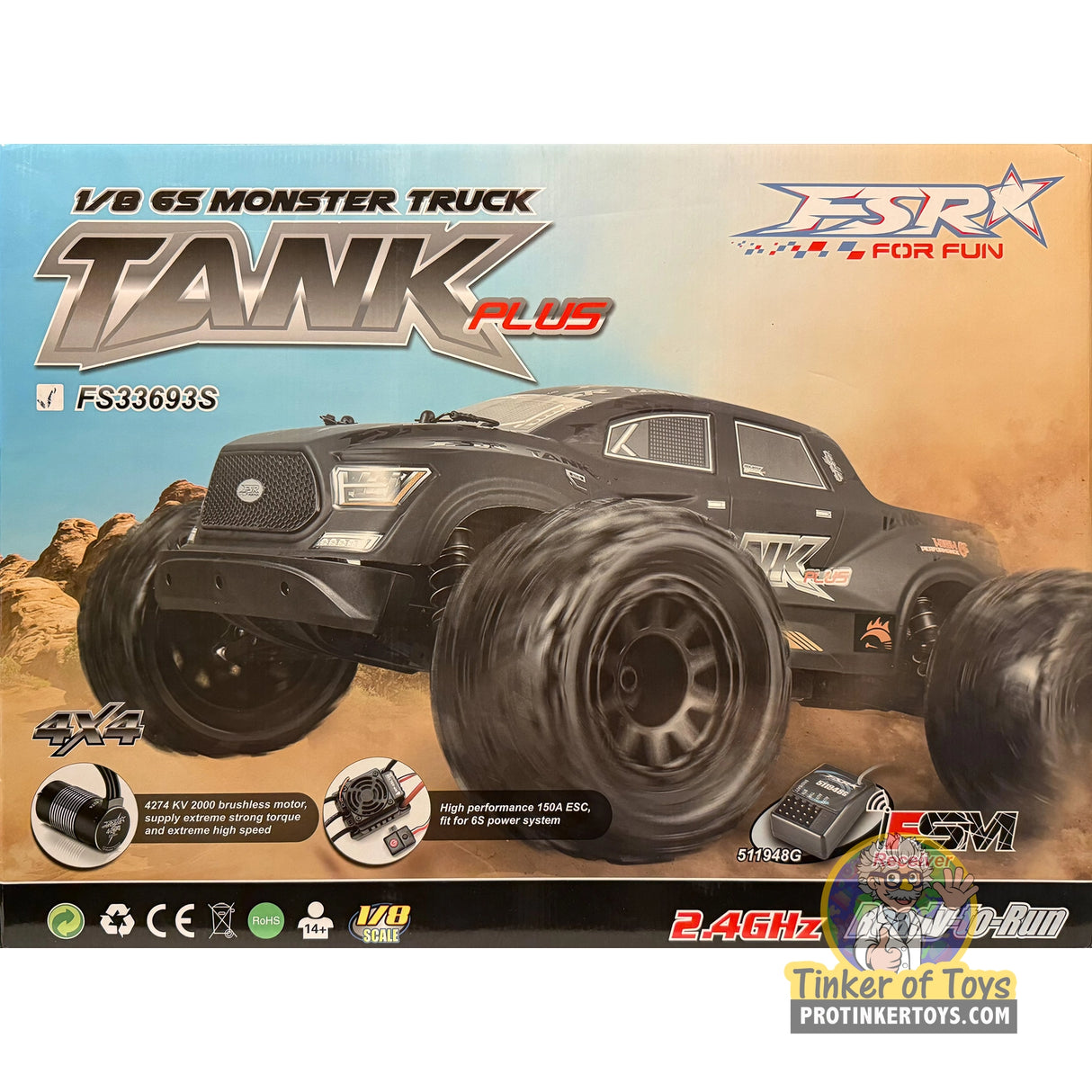 Tank 6S 1/8 Brushless 4WD Monster Truck (Black) | FSR25125 | FS Racing