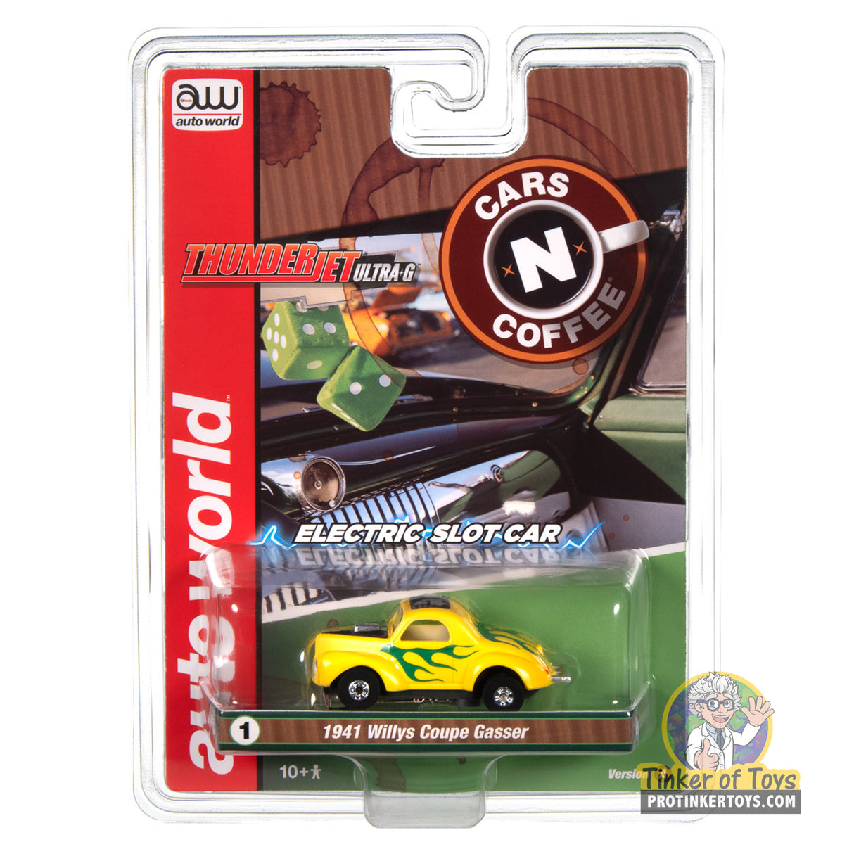 Thunderjet 1941 Willys Coupe Gasser (Yellow, Green Flames) 1A | SC408 | Auto World