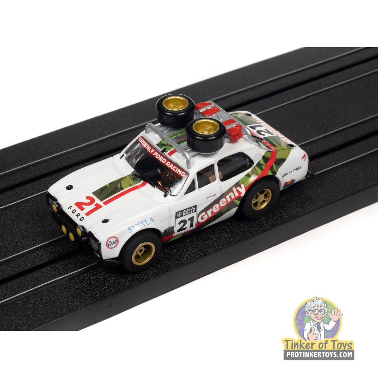 Xtraction 1975 Ford Escort w/Roof Rack (White, Geen) 1A | SC393 | Auto World