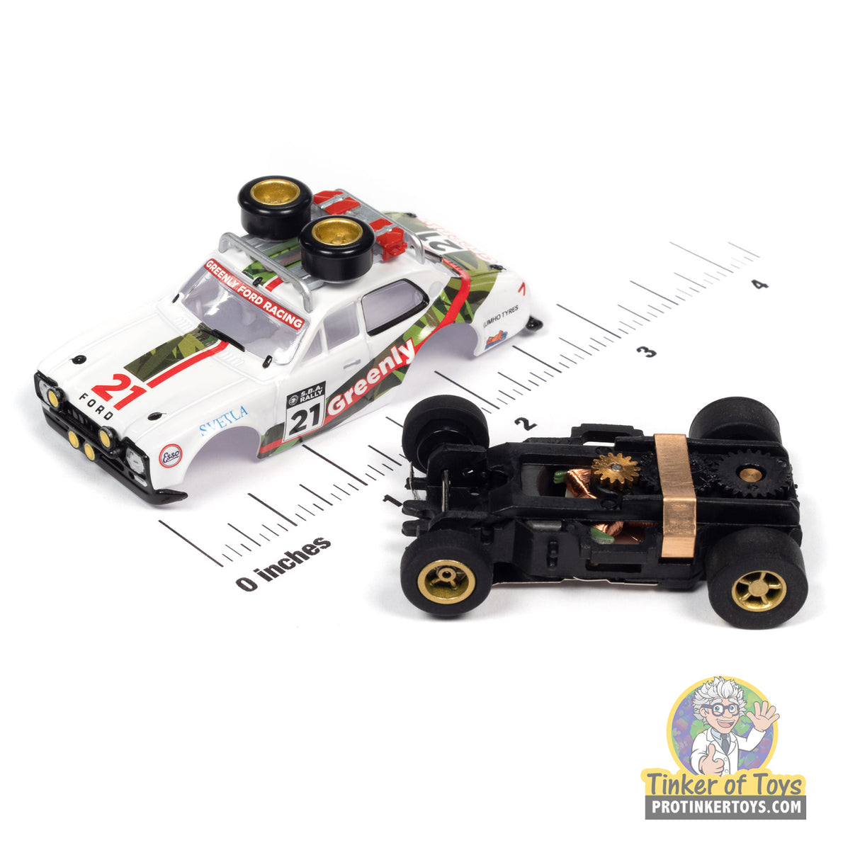 Xtraction 1975 Ford Escort w/Roof Rack (White, Geen) 1A | SC393 | Auto World