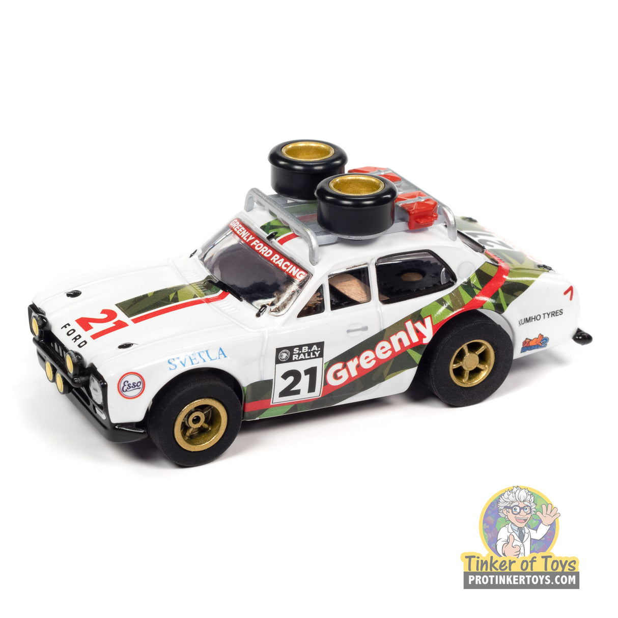 Xtraction 1975 Ford Escort w/Roof Rack (White, Geen) 1A | SC393 | Auto World