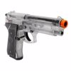 Clear airsoft pistol replica with black grip and orange muzzle tip for Umarex Airguns 2274006, rear view