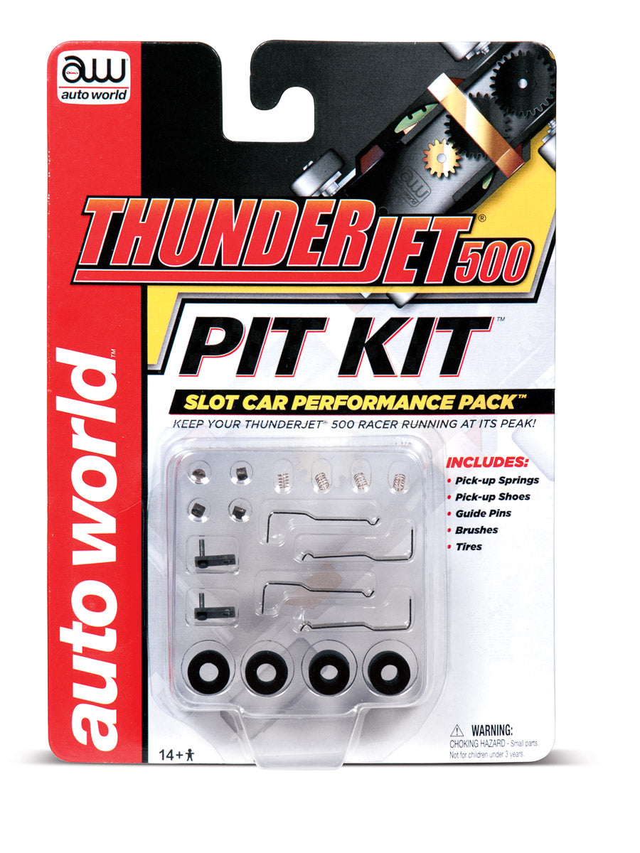 Slot car pit kit components: springs, shoes, pins, brushes, and tires for Auto World 00103