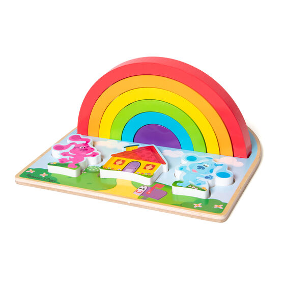 Rainbow puzzle with colorful pieces and matching scene cutouts for Melissa and Doug 33008