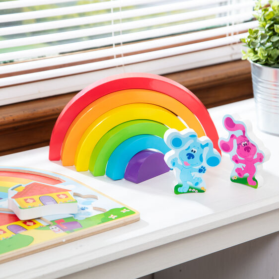 Wooden rainbow stacker puzzle with Blue and friends figures for Melissa and Doug 33008