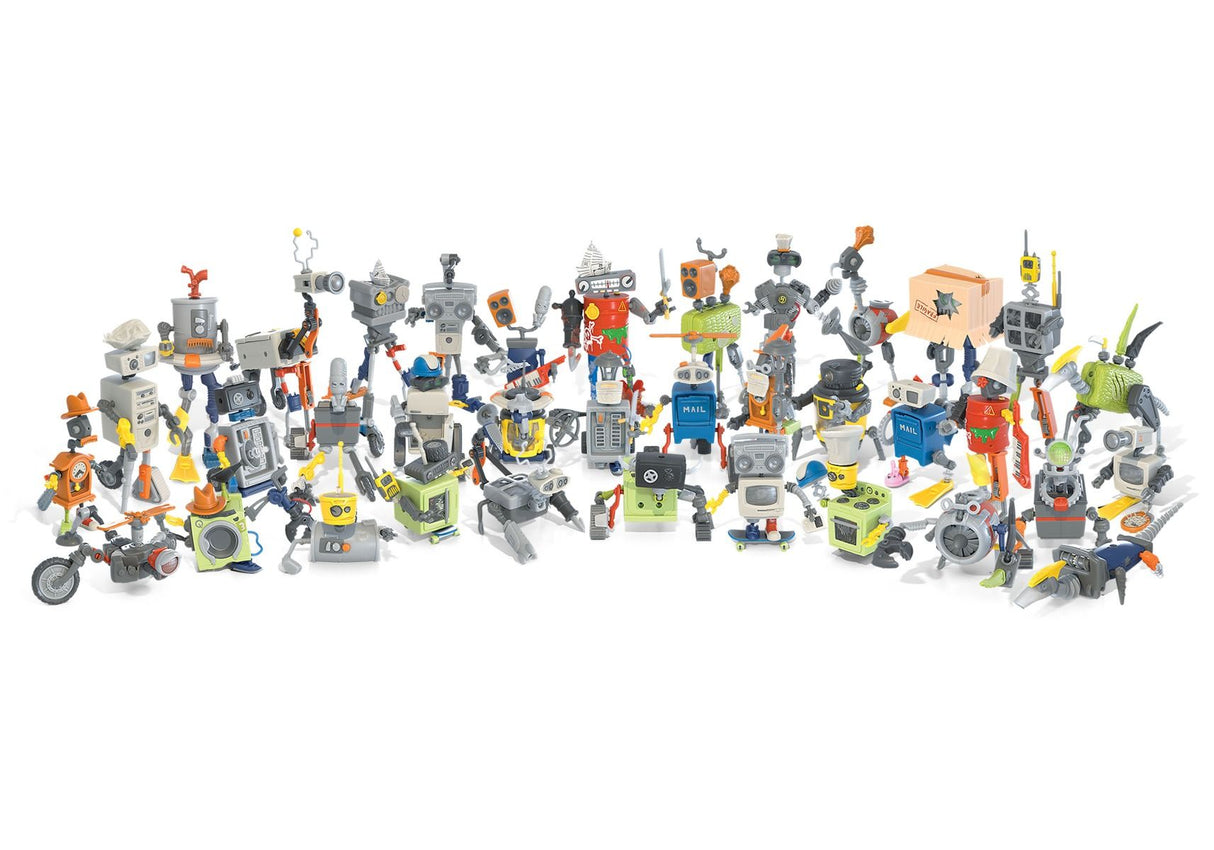 Assortment of JunkBots action figures, representing various industrial robots for HexBug 430-6843