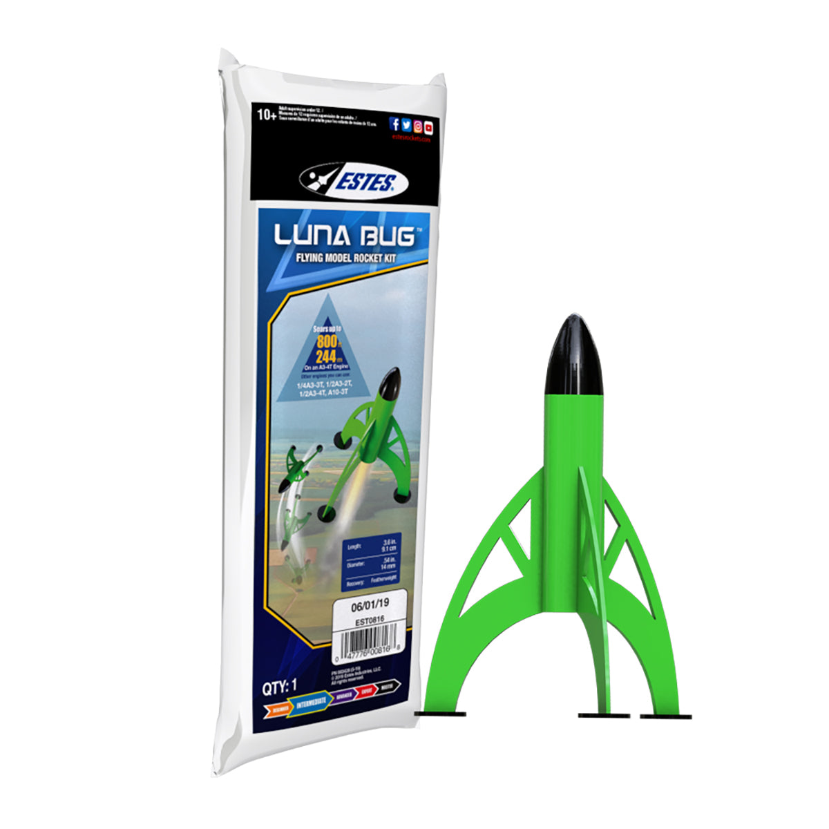 Model rocket kit with green launcher and rocket for Estes 0816