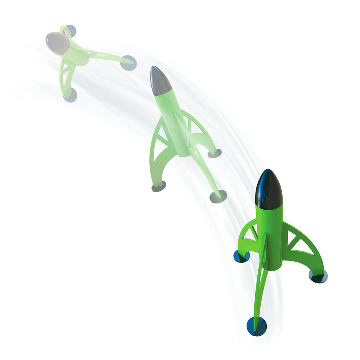 Three model rockets launching in a diagonal line against a white background for Estes 0816