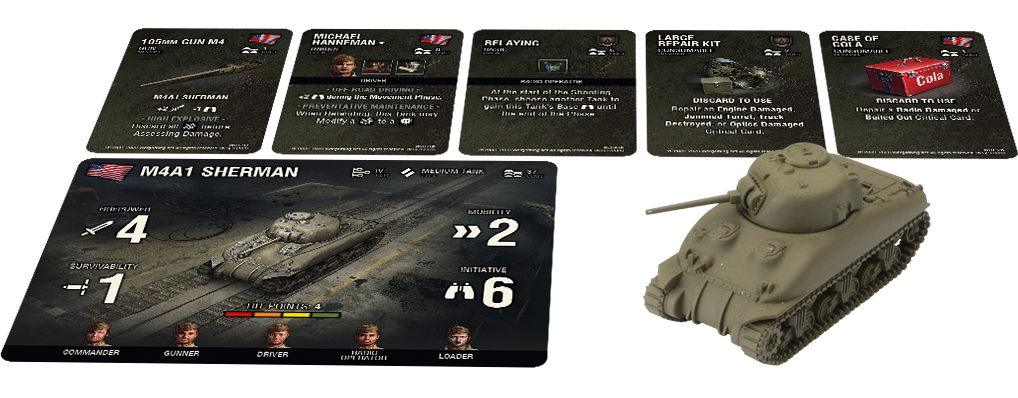 M4A1 Sherman tank model displayed with game stats and equipment options for World of Tanks GF9-WOT07