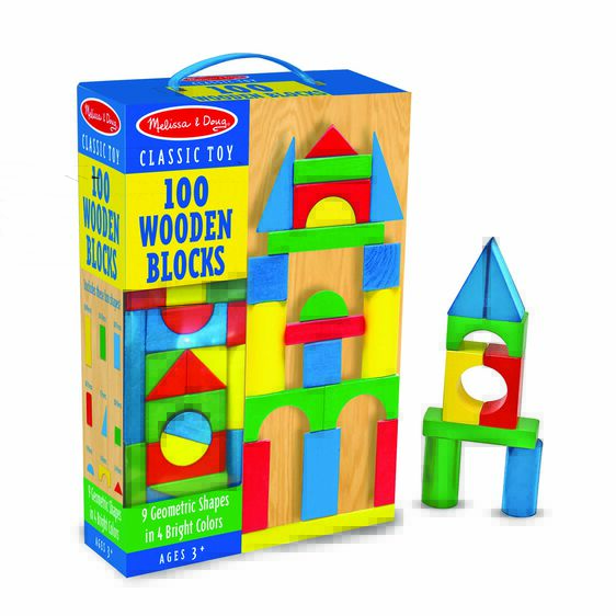 Wooden block set with colorful geometric shapes for building and play for Melissa and Doug 481