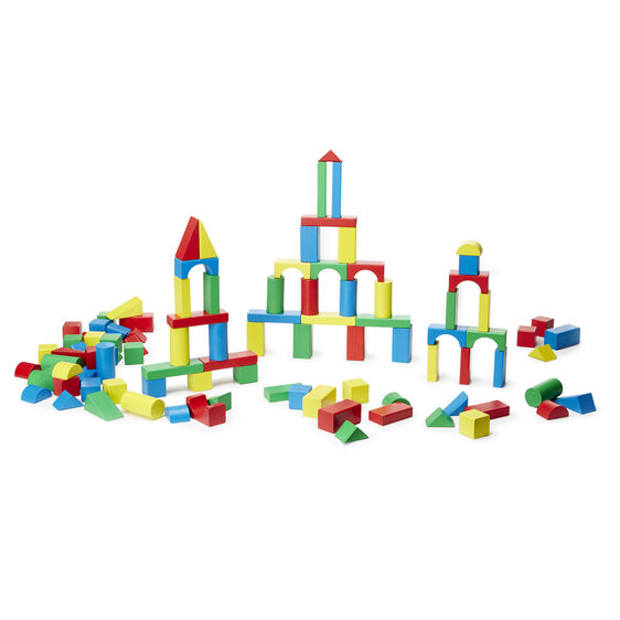 Colorful wooden blocks for building and stacking play for Melissa and Doug 481, front view