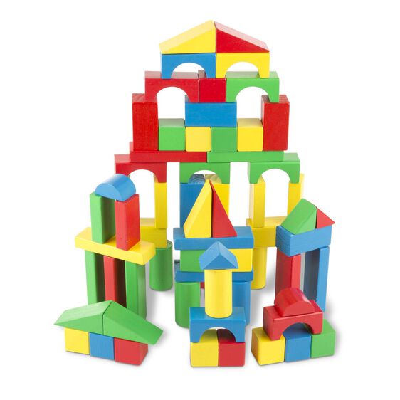 Colorful wooden blocks for building and stacking play for Melissa and Doug 481, rear view
