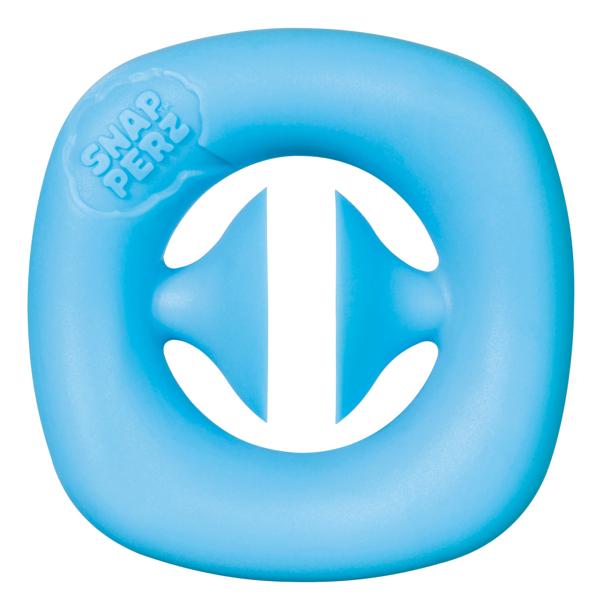 Blue silicone baby toy with a central opening for grasping for Toy Smith 1032
