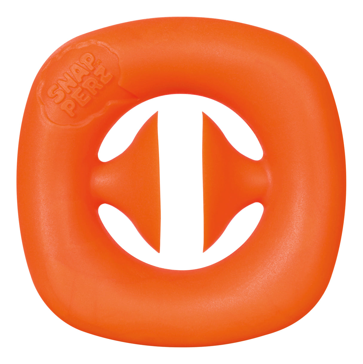 Orange, circular toy with a central vertical cutout for grasping for Toy Smith 1032