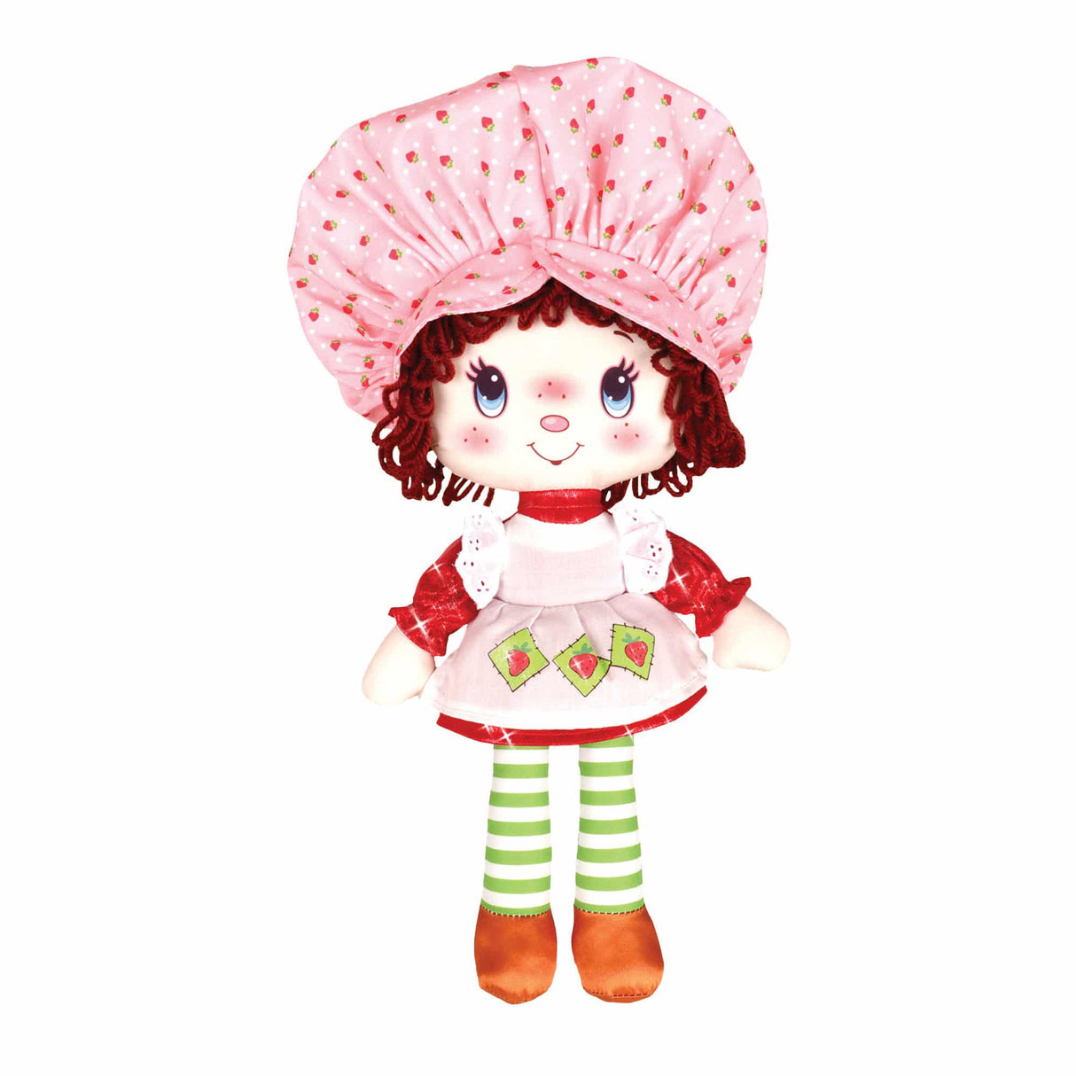 Strawberry Shortcake rag doll with pink bonnet and striped legs for Schylling 12320