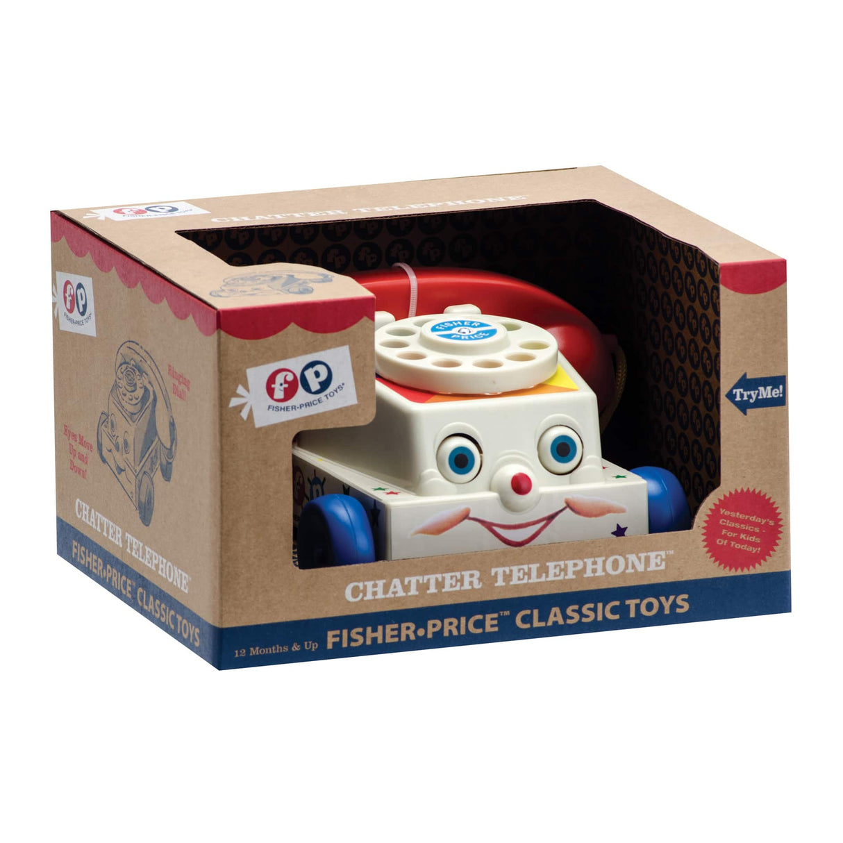 Toy phone toy in its open cardboard box for Schylling 1694