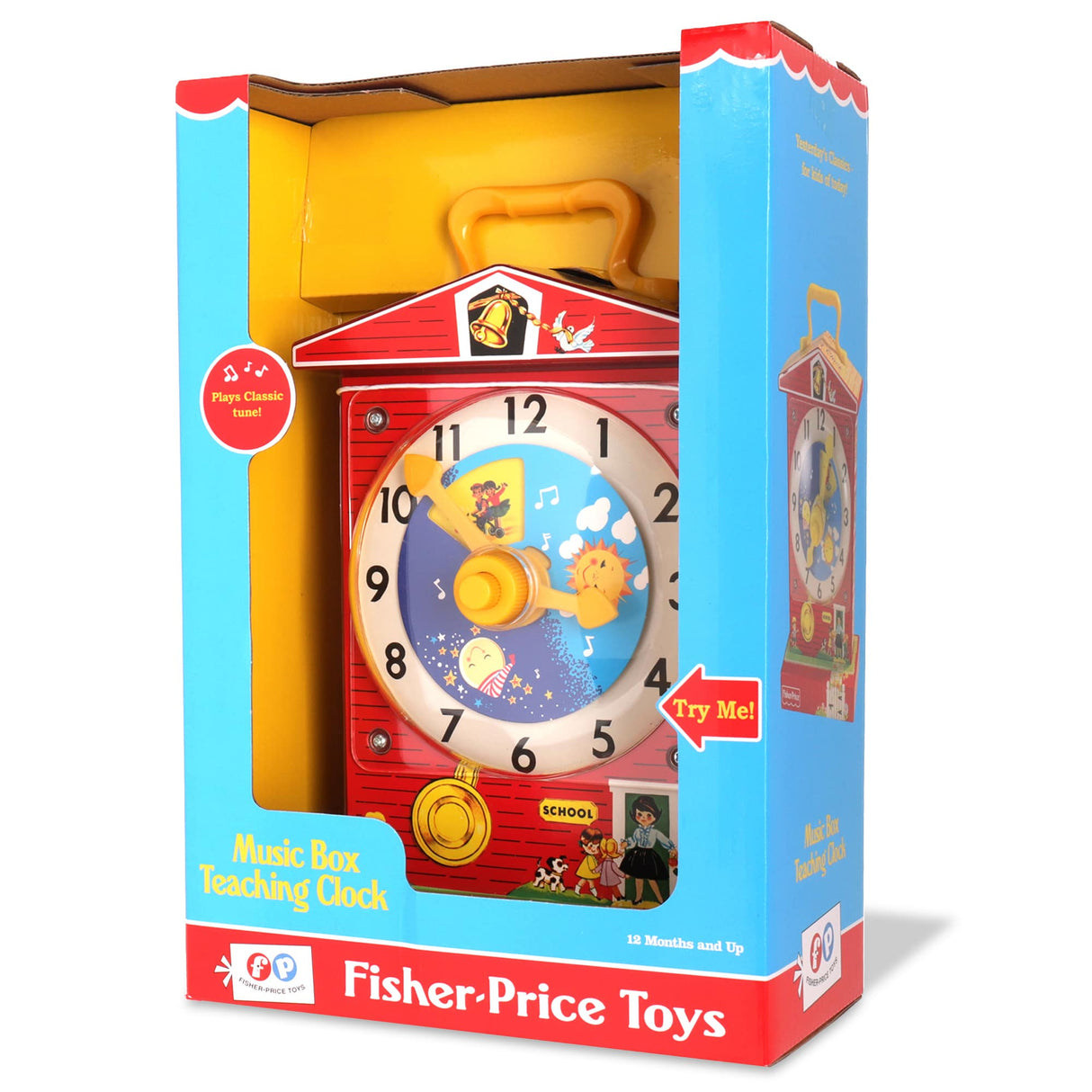 Toy clock for learning time and music, featuring numbers and characters for Schylling 1698