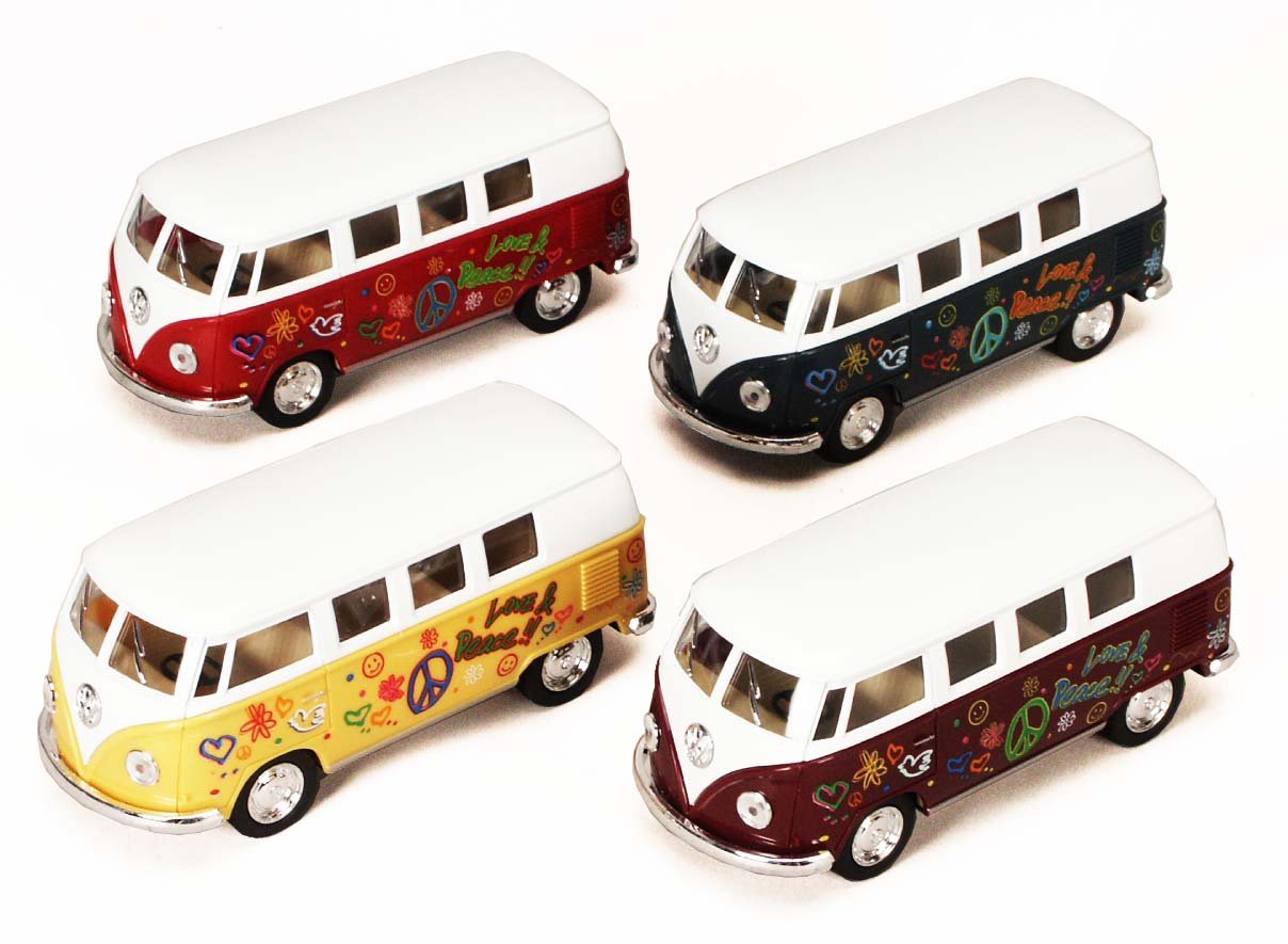 Assortment of colorful miniature 1962 VW bus toys for Kinsmart 5060DF