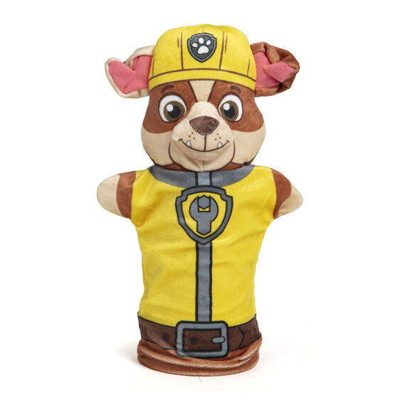 Puppet hand toy of a puppy character in a yellow uniform for Melissa and Doug 33269