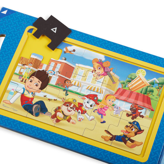 PAW Patrol magnetic puzzle featuring pups and characters in a town setting for Melissa and Doug 33262, rear view