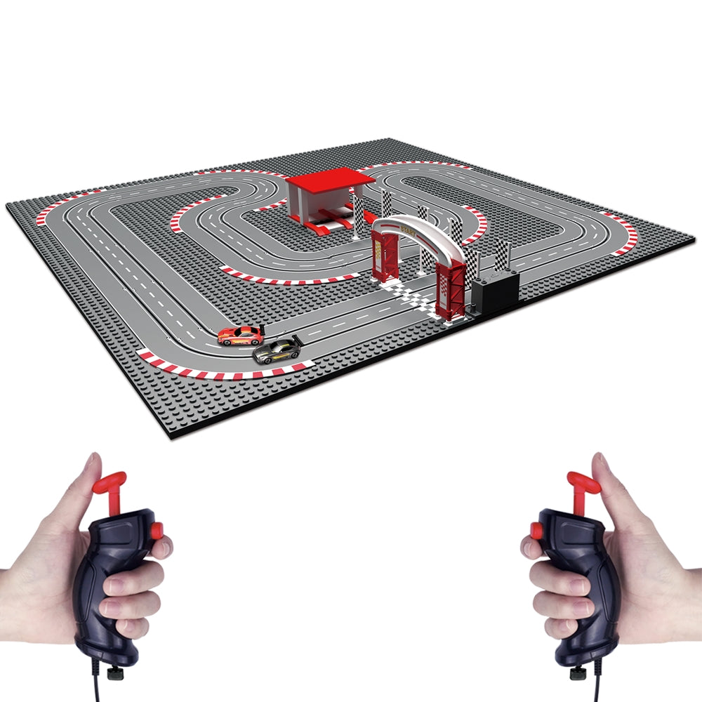 Remote-controlled slot car racing track with two handheld controllers for Jupiter Creations 20003