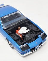 Blue 1/32 scale Camaro Z-28 model kit with open hood for Atlantis Model Co ALM2004