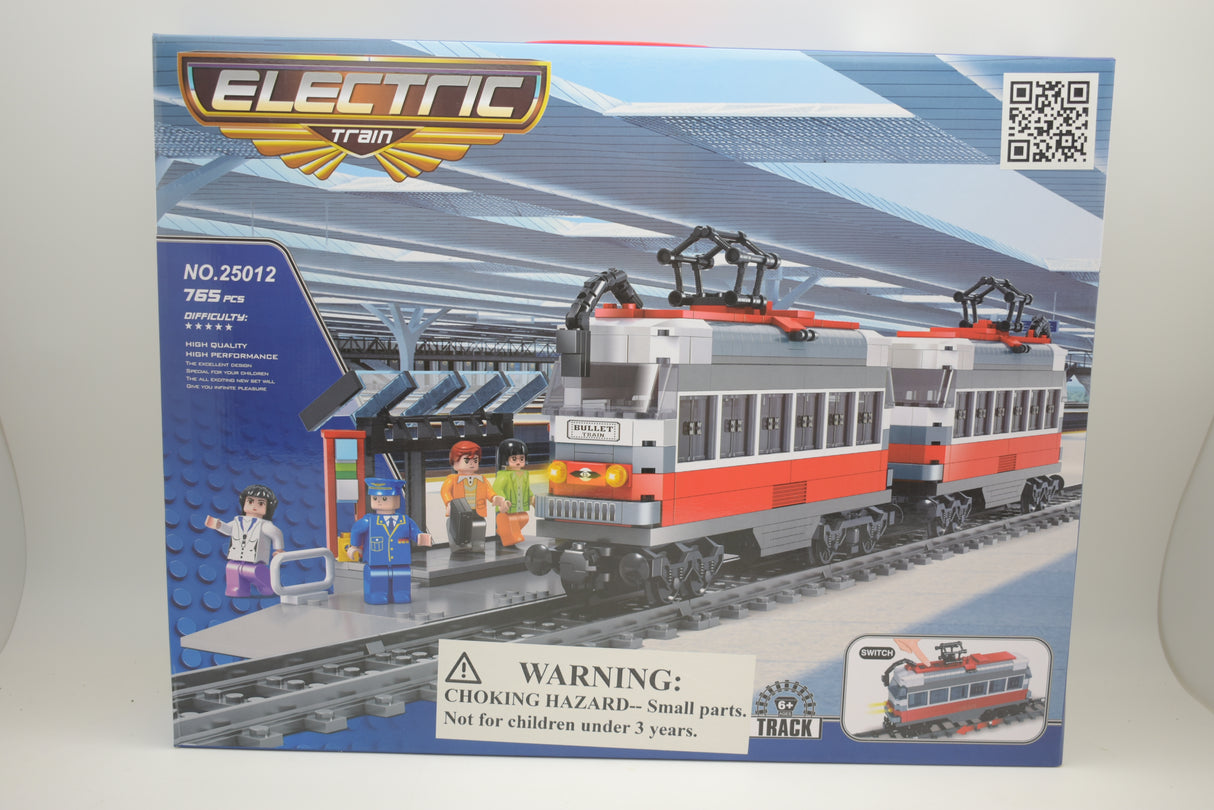 Toy train set box art showing a passenger train and station pieces for Electric Train AUS25012