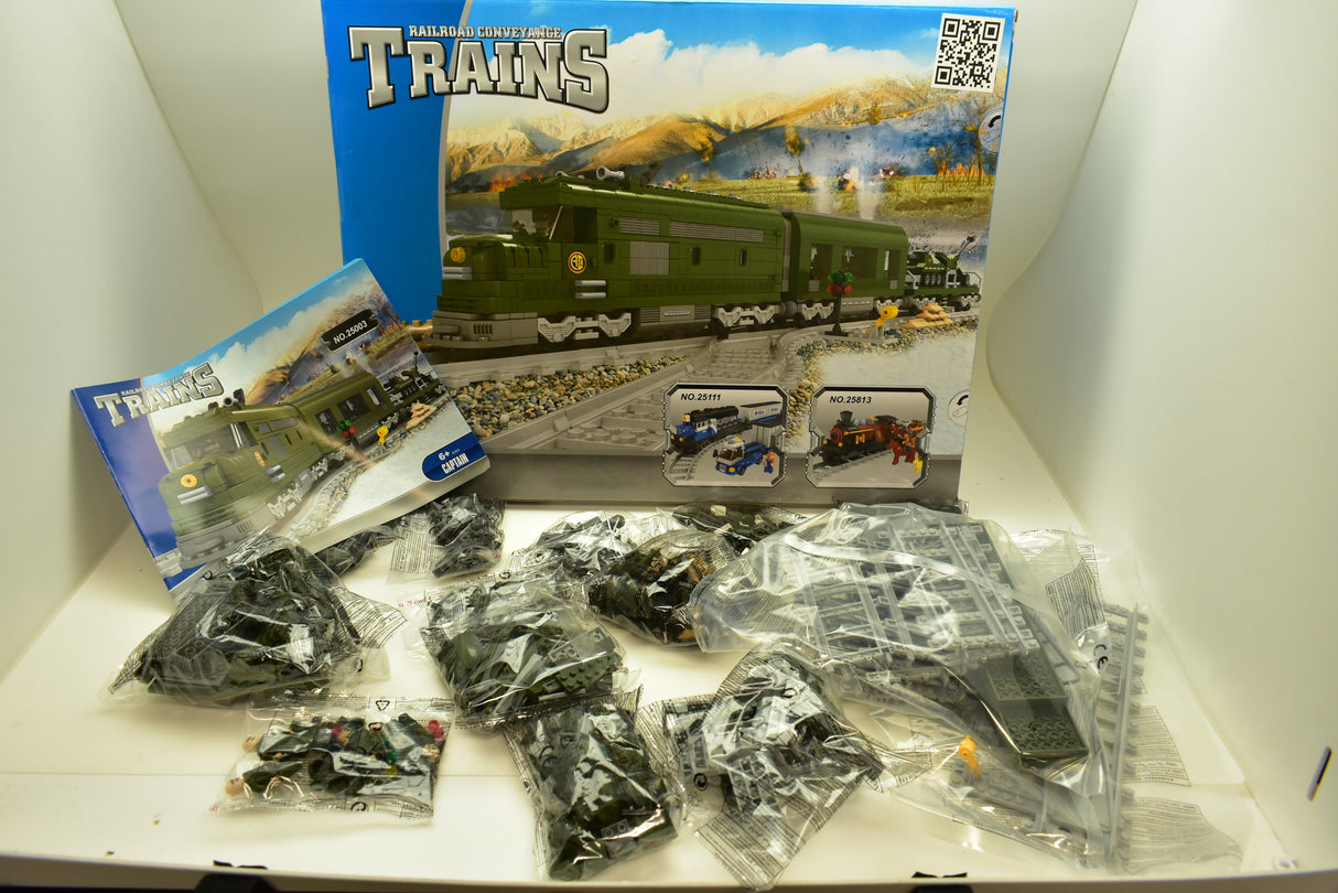 Train set box with model train and assorted plastic pieces for Railroad Conveyance Trains AUS25003