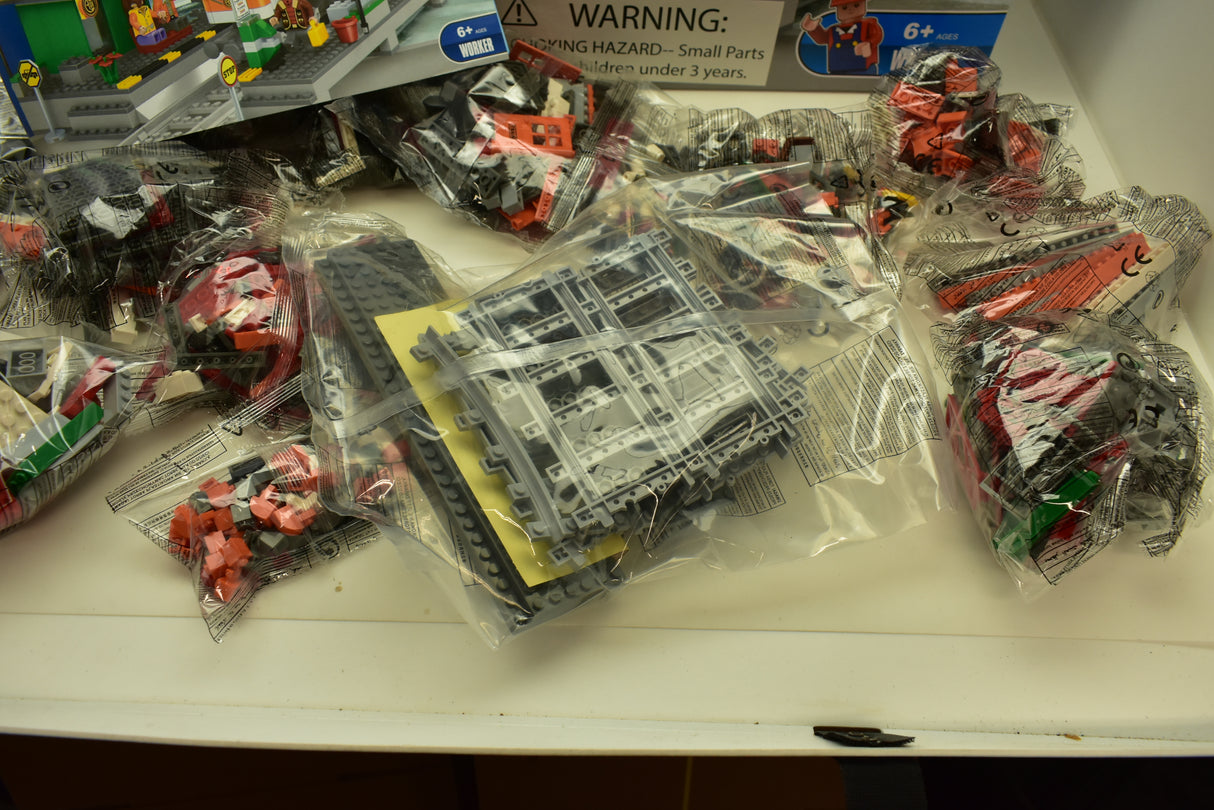Train and station building blocks in clear packaging for Railroad Conveyance Trains AUS25110