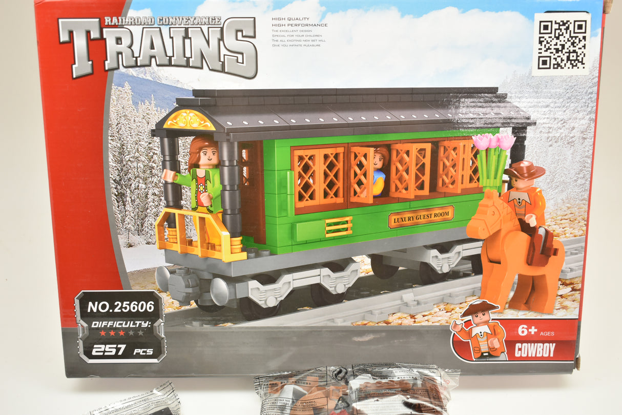 Toy train set featuring a passenger car and track for building play for Railroad Conveyance Trains AUS25606