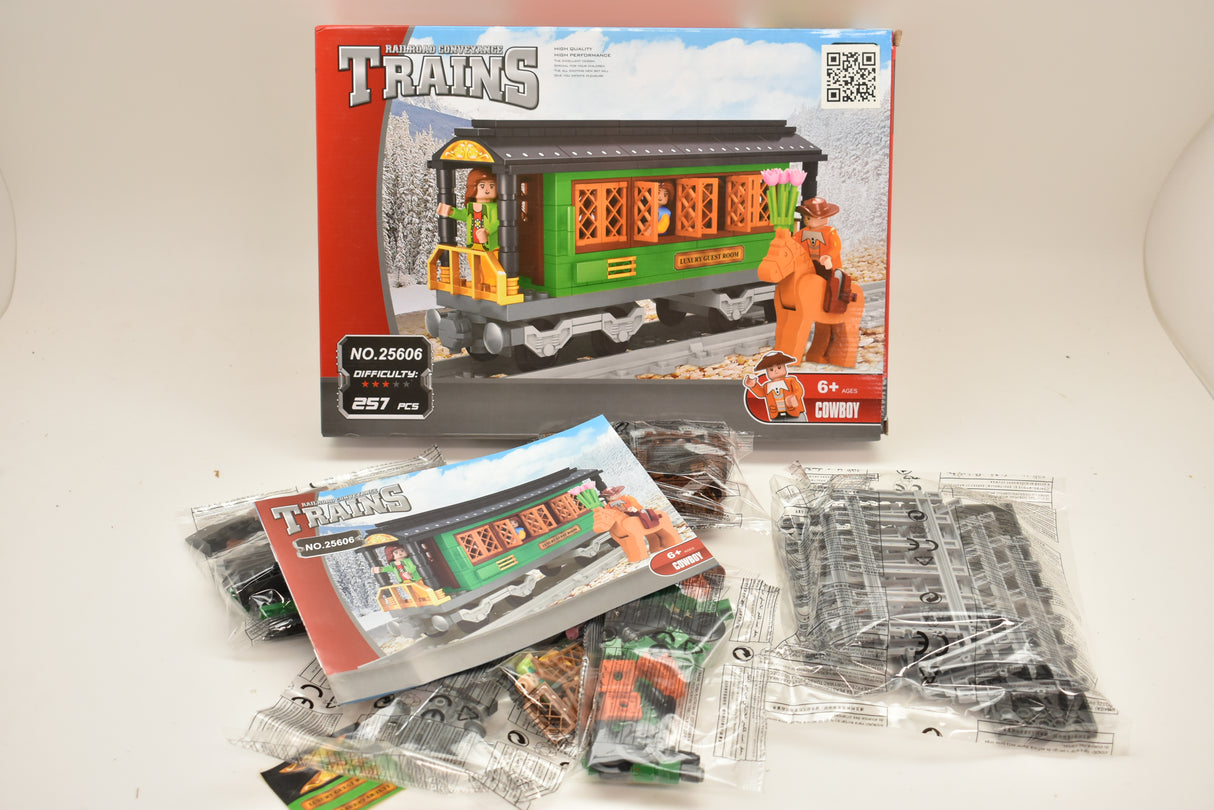 Toy train set: passenger car, figures, and track pieces for play for Railroad Conveyance Trains AUS25606