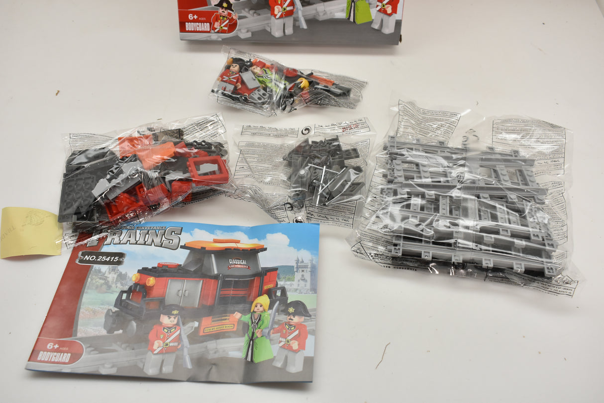 Toy train set box with figures and train pieces for play for Railroad Conveyance Trains AUS25415
