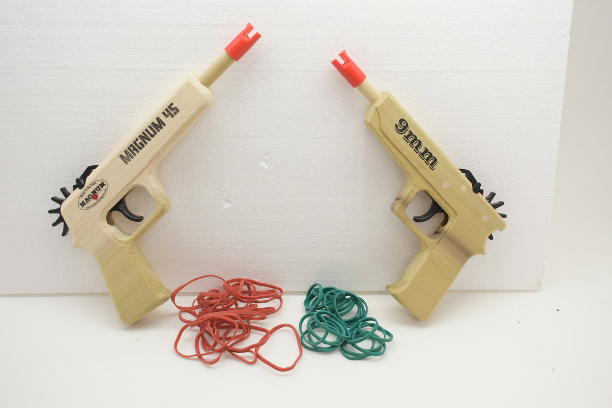 Toy guns (Magnum 45, 9mm) and red/green string for a cops and robbers set for zzexpiredMagnum Enterprises GL29MM-GL2M45