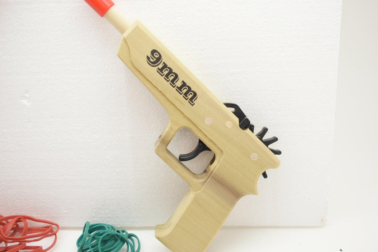Wooden toy gun with "9mm" marking, part of a cops and robbers set for zzexpiredMagnum Enterprises GL29MM-GL2M45