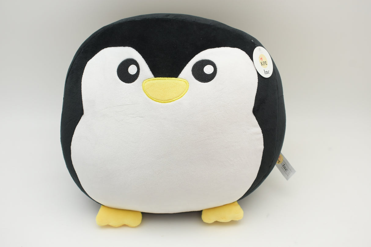 Plush toy penguin with black and white body and yellow beak for Poptoy 5204P, front view