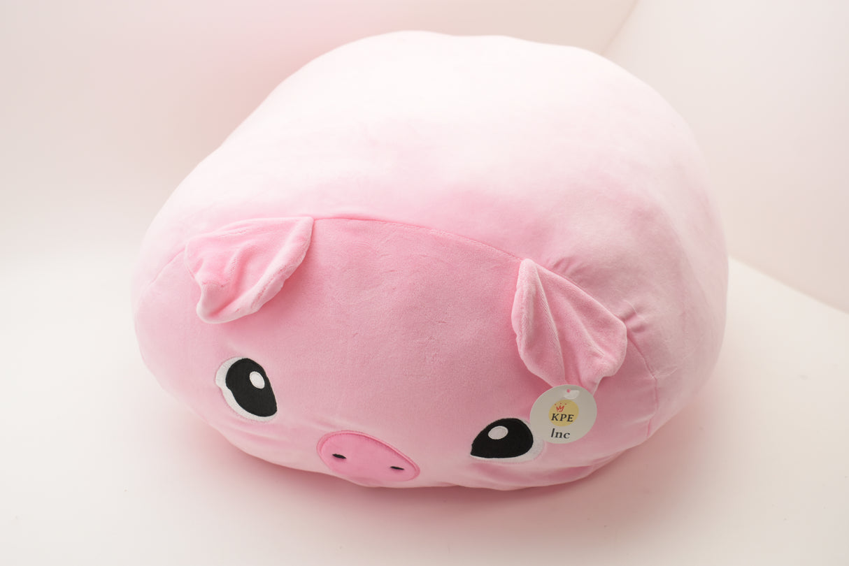 Soft pink stuffed pig toy with embroidered eyes and snout for Poptoy 5181, side view