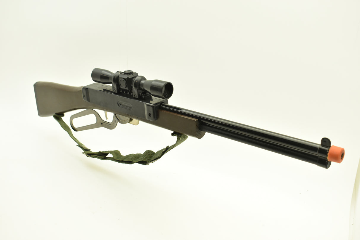 Toy western repeater rifle with scope and sling for Parris Toys 20C, rear view