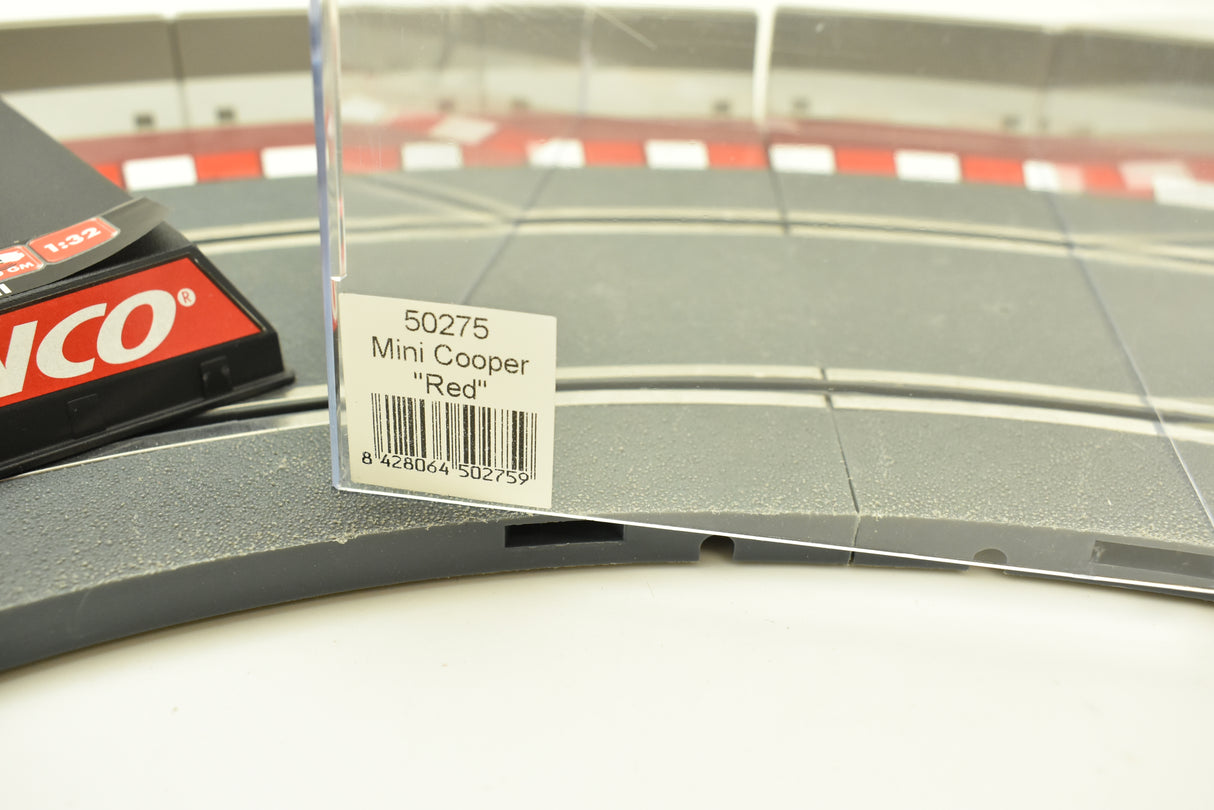 Label for Mini Cooper "Red" track piece, showing product number 50275 for Ninco