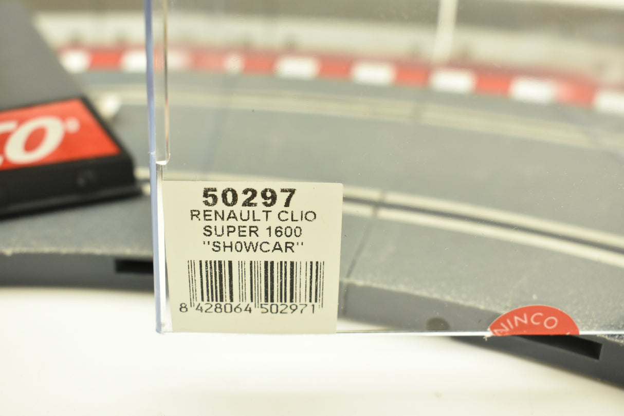 Product label for Renault Clio Super 1600 "Show Car," model number 50297 for Ninco