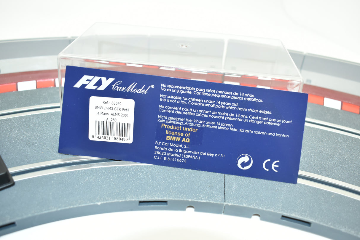 Toy car box with safety warnings and product details for Fly Car 88049