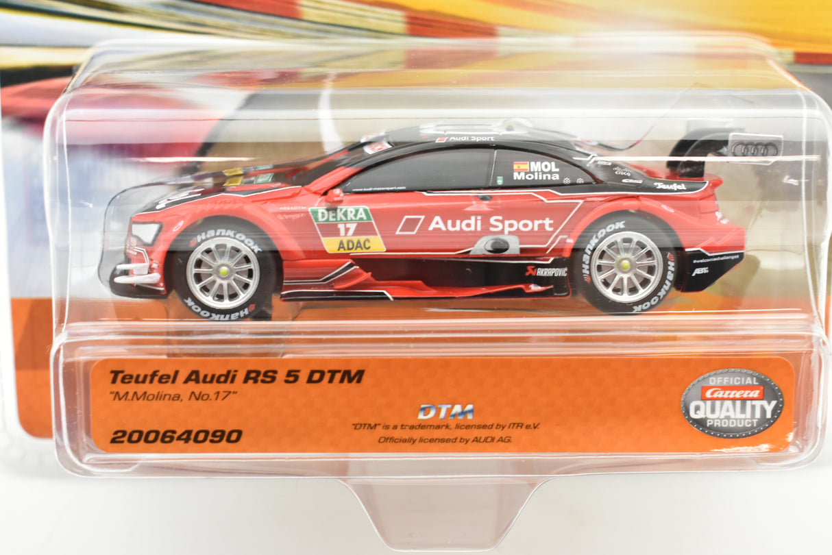 Red Audi RS 5 race car model in clear plastic packaging for Carrera Go 20064090