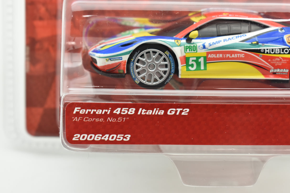Red and white Ferrari 458 Italia GT2 slot car in blister packaging for Carrera Go 20064053
