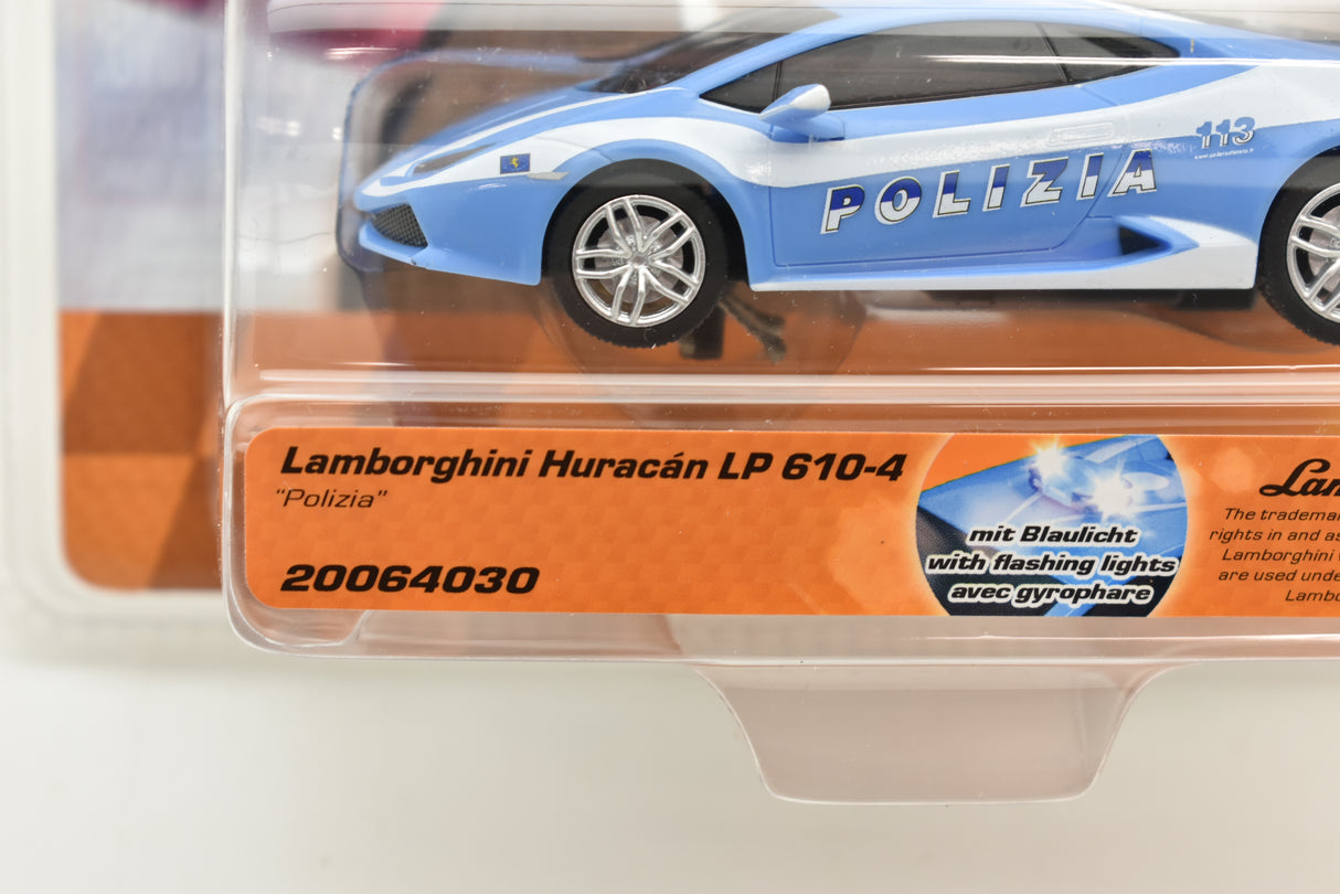 Blue Lamborghini Huracán toy car with "POLIZIA" markings for Carrera Go 20064030