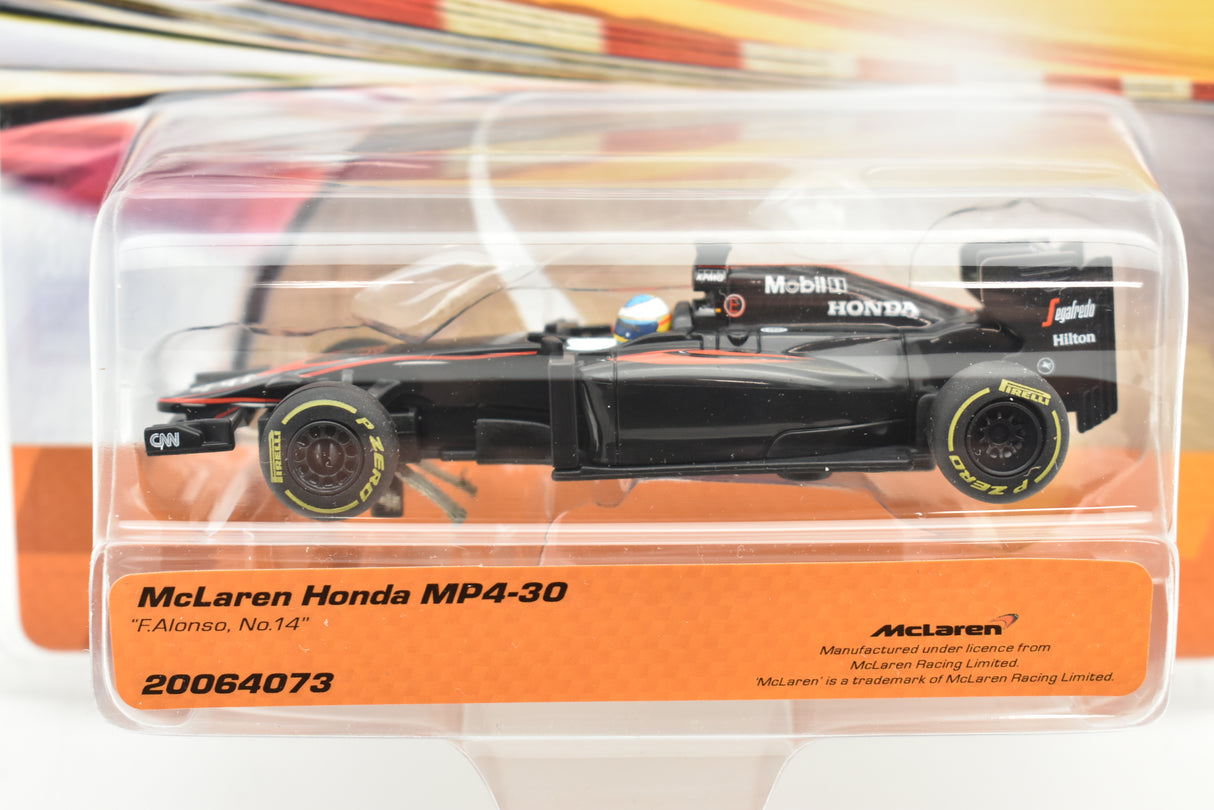 Black McLaren Honda MP4-30 race car model in clear plastic case for Carrera Go 20064073