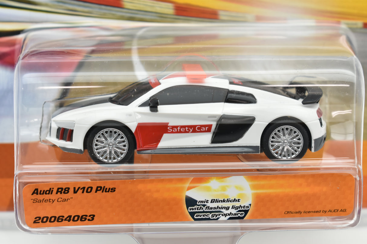 White Audi R8 V10 Plus safety car toy in clear plastic packaging for Carrera Go