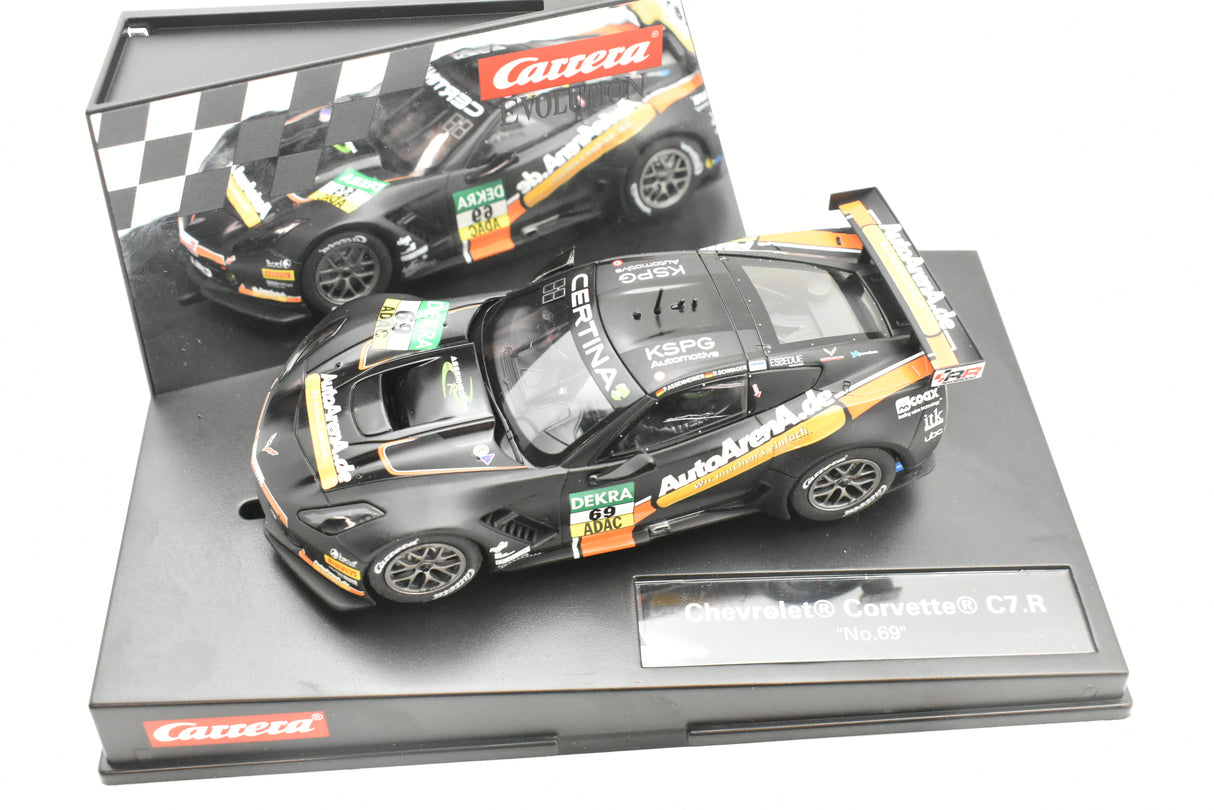 Slot car of a Chevrolet Corvette C7.R race car, "No.69" for Carrera 27577