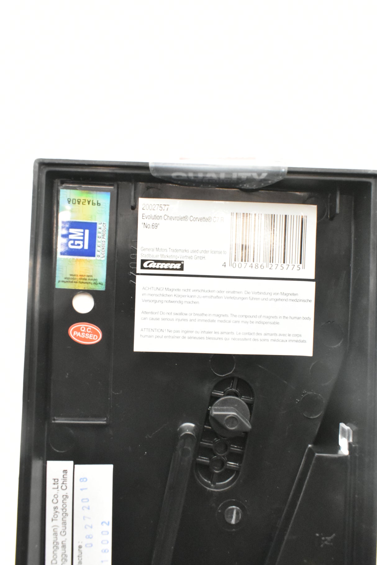 Warning label for Chevrolet Corvette C7.R "No.69" toy for Carrera 27577
