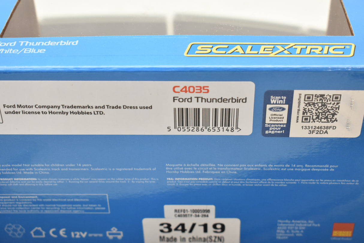 Ford Thunderbird white car model, C4035, for Scalextric set