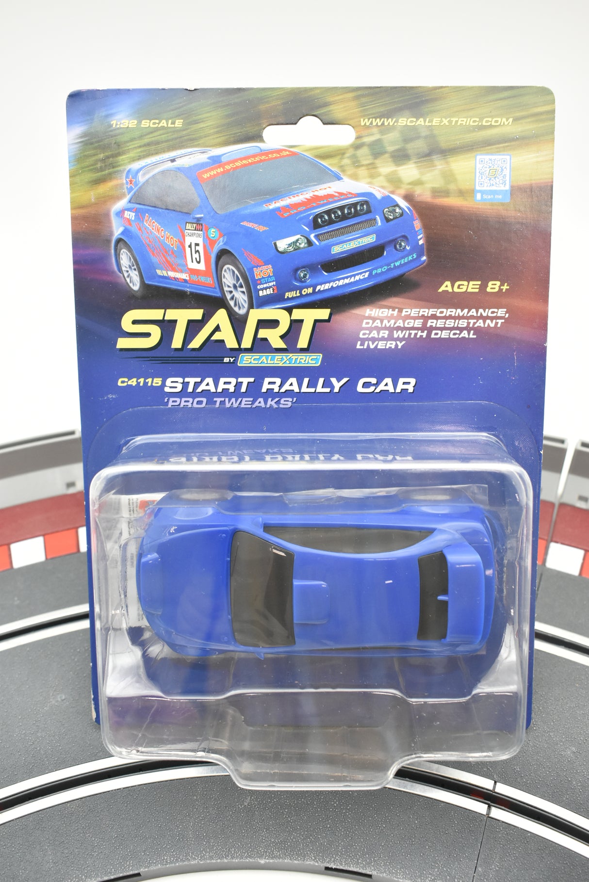 Blue slot car in clear blister packaging for Scalextric C4115